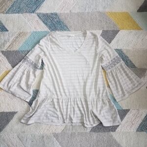 Mystree Striped Belle Sleeve Top L